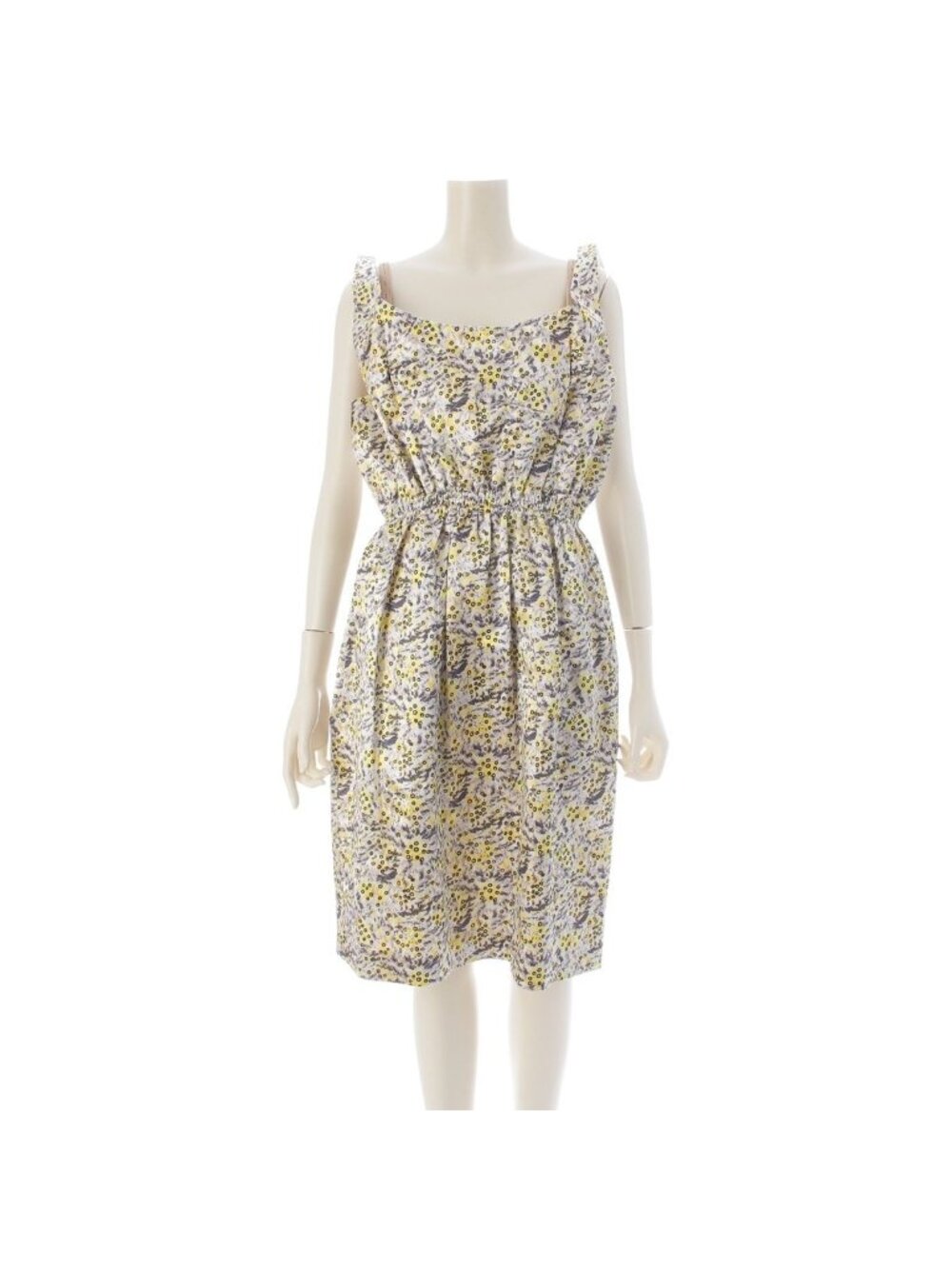 Miu Miu Viscose Poplin Dress Gray Yellow Multicolor 38
